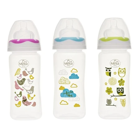 Biberon cu gat larg si tetina pentru +3luni Baby, 270ml, Minut
