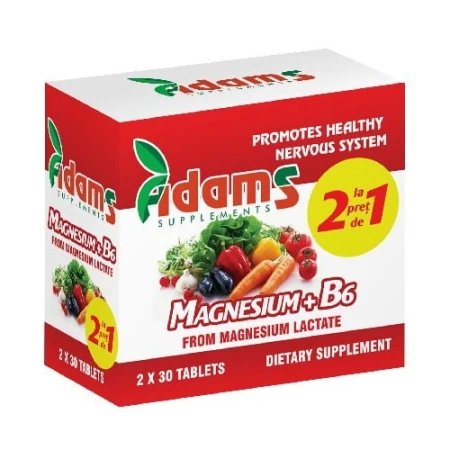 Magneziu cu B6 pachet, 1 cu 1,Adams,60 comprimate