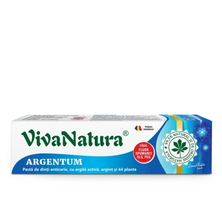 Pasta de dinti naturala 100% cu argila si argint, fara fluor, 80 ml, ARGENTUM, Leonard Radutz formula, VivaNatura