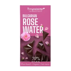 Ciocolata neagra 70% cu apa de trandafir, bio, 60g, Benjamissimo