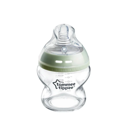 Biberon din sticla cu tetina din silicon si autosterilizare pentru 0 luni+ Natural Start, 150ml, Tommee Tippee