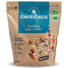Musli bio fara zahar cu 40% proteine, soia si fructe, 450g, Favrichon