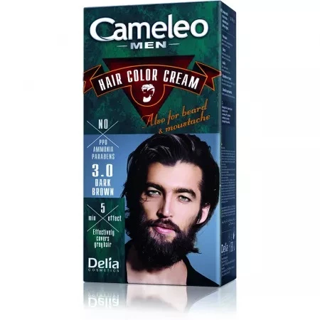 Vopsea de par pentru barbati Cameleo 3.0 Dark Brown, 60ml, Delia Cosmetics