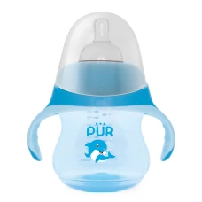 Biberon cu manere tip delfin albastru +6 luni, 230ml, PUR