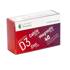 Calciu, Magneziu, Zinc si Vitamina D3, 40capsule, Remedia