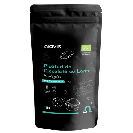 Picaturi de ciocolata cu lapte ecologice, 125g, Niavis