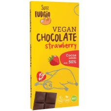 Ciocolata cu capsuni, bio, 80g, Super Fudgio