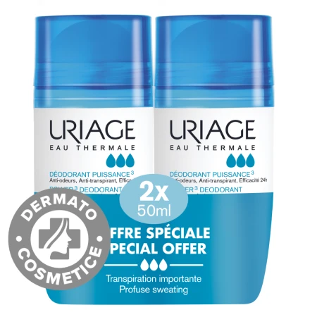 Pachet Deodorant roll-on Puissance, 2 x 50ml, Uriage