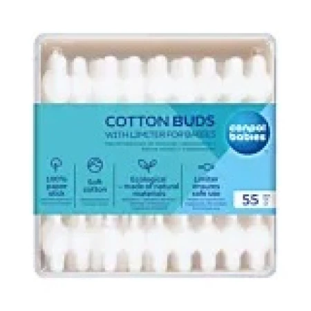 Betisoare de urechi din bumbac cu limitator pentru bebelusi, 55 bucati, Canpol babies