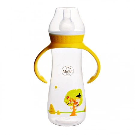Biberon cu tentina si maner  Pupaza din tei  pentru +3luni Baby, 250ml, Minut
