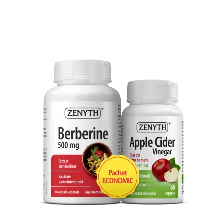 Pachet Berberina 500mg 60 capsule + Otet din cidru de mere 60 capsule, Zenyth