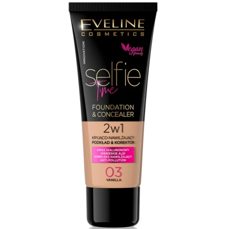 Fond de ten & corector Selfie Time 03 Vanilla, 30ml, Eveline Cosmetics