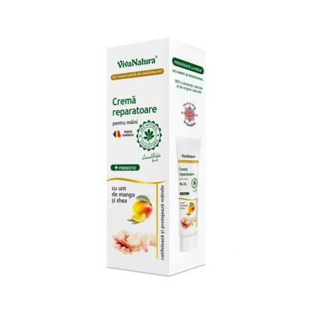 Crema reparatoare pentru maini cu unt de mango si shea, 50ml, VivaNatura