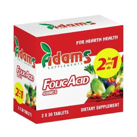 Acid folic pachet 1 cu 1,Adams,60 comprimate