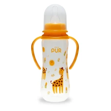Biberon cu desen si manere galben +6 luni, 250ml, PUR