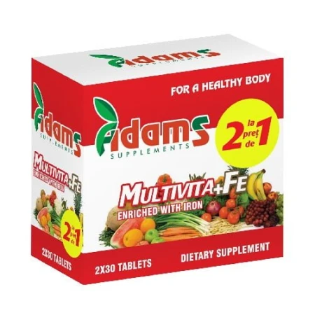 Multivita cu fier pachet,1cu 1, Adams, 60 comprimate