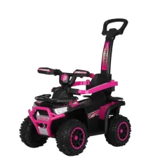 ATV electric cu maner 3 in 1, Kinderauto Warrior, pentru copii 1-3 ani, 30W 6V, roti moi, scaun tapitat, parasolar, echipare Premium, roz
