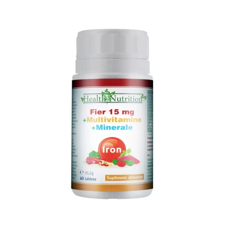 Fier 15 mg + Multivitamine + Minerale, 60 tablete, Health Nutrition
