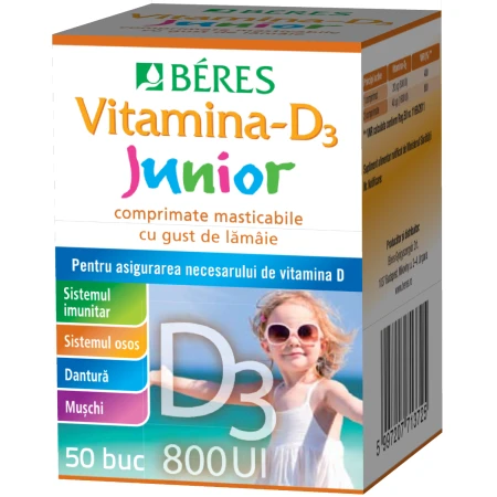 Vitamina D3 Junior 800 UI, 50 comprimate masticabile, Beres