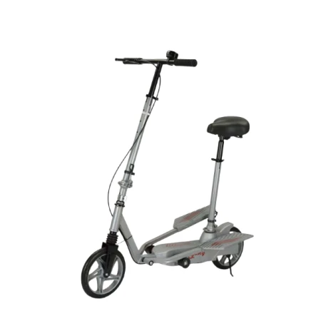 Trotineta Kinderauto Pegasus, cu pedale si scaun, reglabila si pliabila, sistem amortizare si franare, roti cauciuc pline, gri