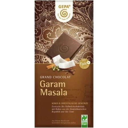 Ciocolata bio cu lapte, cocos si condimente orientale Garam Masala, 100g, Gepa
