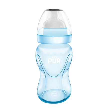 Biberon cu gura larga albastru +6luni, 250ml, PUR