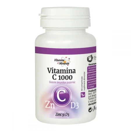 Vitamina C cu Zinc si D3, 1000 miligrame, 60 comprimate, Dacia Plant