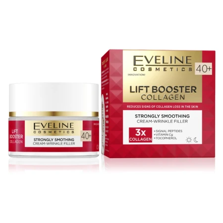 Crema pentru fata anti-rid 40+ Lift Booster Collagen cu efect de netezire, 50ml, Eveline Cosmetics