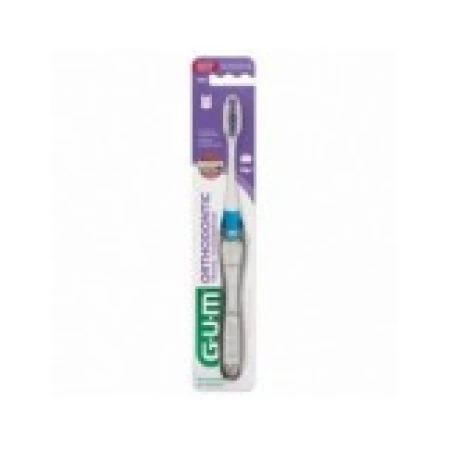 Periuta de Dinti Manuala, Gum, Ortho Travel 125, cu Peri Tratati cu Clorhexidina, Soft, Culoare Albastra