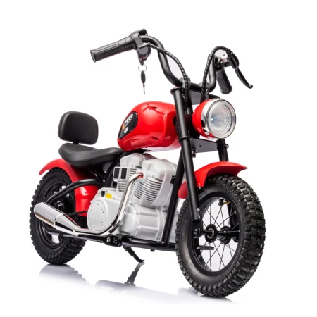 Motocicleta pentru copii, Kinderauto Chopper 350W, 36V, cu roti gonflabile, scaun tapitat, rosie