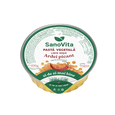 Pasta vegetala tartinabila din linte rosie cu ardei picant VegieLife, 100g, SanoVita