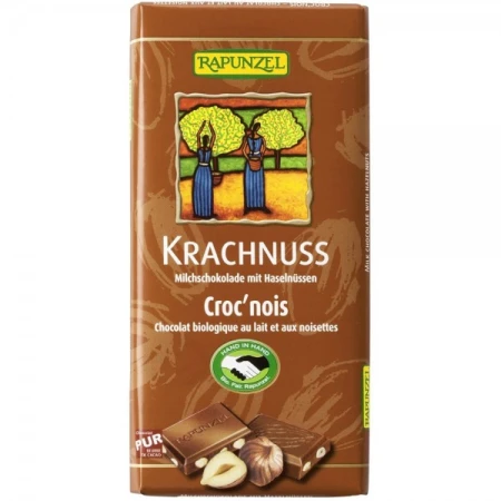 Ciocolata din lapte integral cu alune bio, 100g, Rapunzel