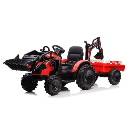 Tractor electric cu remorca pentru copii Kinderauto 720-T, 90W 12V, cupa si incarcator incluse, premium, culoare rosie