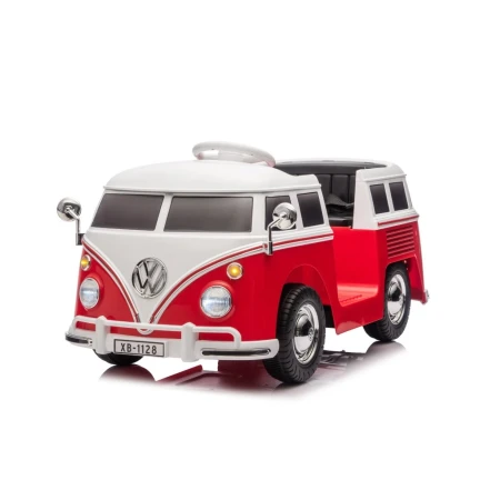 Masinuta electrica pentru copii, VW Samba Bus 70W, baterie 12V 7Ah, roti moi, scaun tapitat, culoare rosie