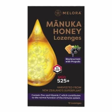 Dropsuri miere de Manuka MGO 525+ (UMF 15+) Melora - coacaze negre si propolis, 12 buc, 48g, naturale