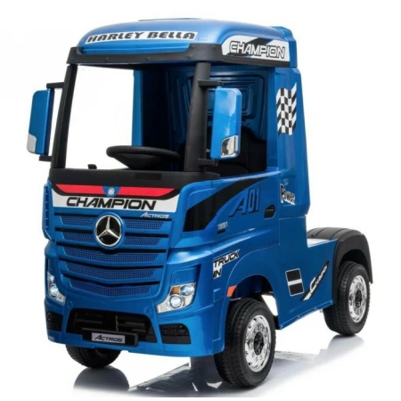 Camion electric pentru copii 2-7 ani Mercedes ACTROS, 4x4, 180W, 12V, roti moi, scaun tapitat, PREMIUM  Albastru