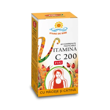 Vitamina C 200mg cu macese si catina, 60 comprimate, Fares