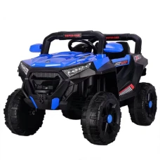 Masinuta electrica 4x4 Kinderauto SuperCar, 100W 12V, cu scaun tapitat, music player, pentru copii 2-5 ani, albastra