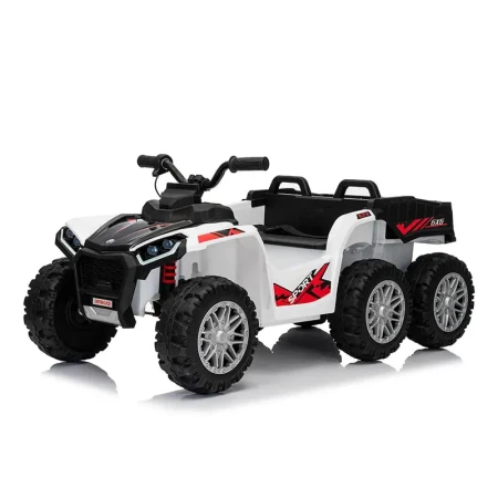ATV electric pentru copii 2-6 ani, Kinderauto FarmQuad 6x6, 180W, 12V 14AH, roti EVA, premium, alb