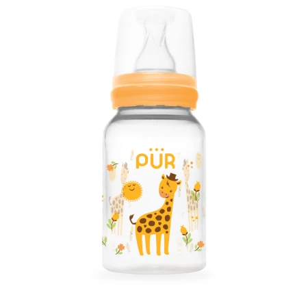 Biberon cu desen galben 0-3 luni, 125ml, PUR