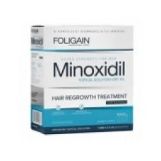 Solutie pentru Cresterea Parului, Foligain, Minoxidil 5%, cu Alcool Redus, Pipeta Inclusa, 3x 60ml