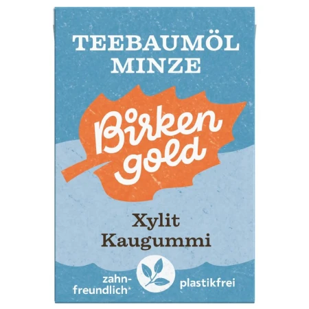 Guma de mestecat cu tea tree si menta indulcita cu xylitol 20 drajeuri 28g Birkengold