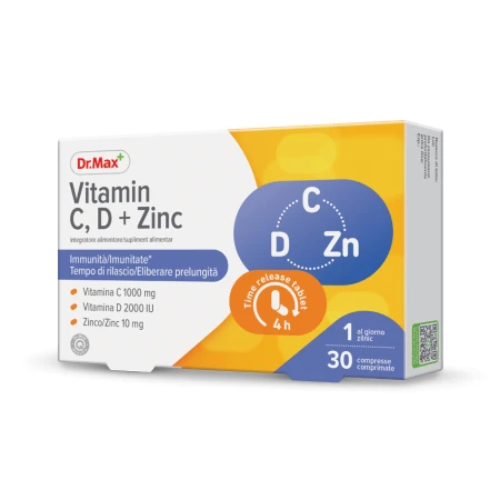 Dr. Max Vitamina C, D + Zinc, 30 comprimate