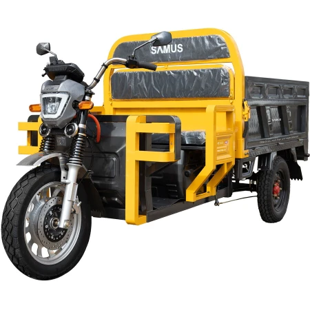 Samus Triciclu electric cargo Samus Houston-25-1.5-72V45 Yellow Dark Silver, 1500W, Putere maxima motor la 3600 rpm 3000W, Putere maxima de varf motor la 3300 rpm 3300W, Viteza Maxima 25 km/h, Acumulator 72 (6 x 12V)/ 45 aH, Argintiu inchis-Galben