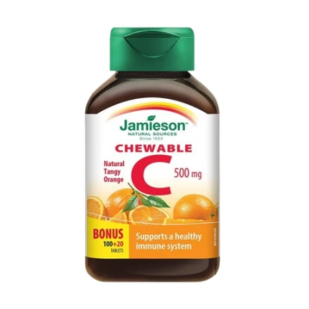 Vitamina C 500mg cu gust de portocale, 120 tablete masticabile, Jamieson