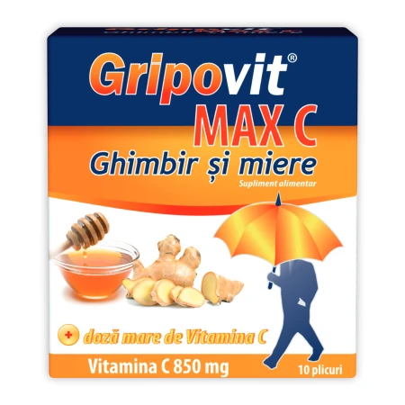 Gripovit Max C ghimbir si miere, 10 plicuri, Zdrovit