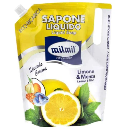 Sapun lichid rezerva eco cu lamaie & menta, 900ml, Mil Mil