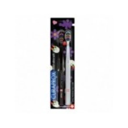 Set Periute de Dinti, Curaprox, Happy Lil Teeth, 5460, impotriva Placii Dentare, Alb si Negru cu Peri Multicolor, 2 buc