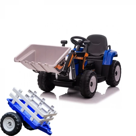 Excavator electric + remorca Kinderauto Farm Traktor 60W 12V RC, Bluetooth  Albastru