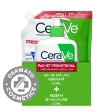 Pachet Gel de spalare hidratant 473ml + Refill Gel de spalare hidratant 473ml + Lotiune hidratanta 5ml, CeraVe